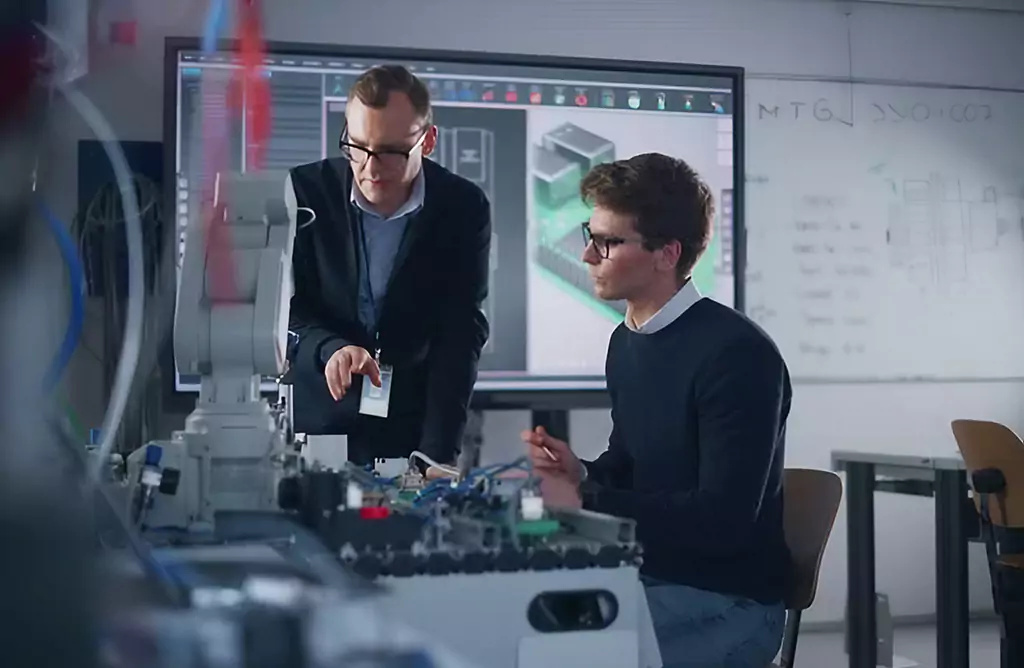 Engineers Working on Robotics Project in Lab