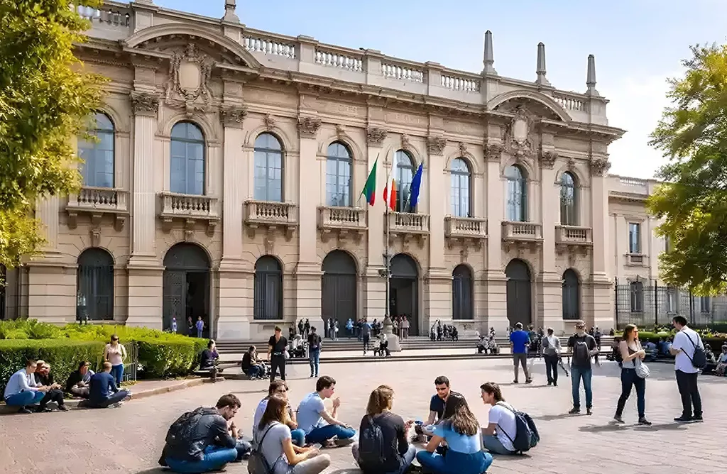 Students Relaxing Outside Politecnico di Milano Campus