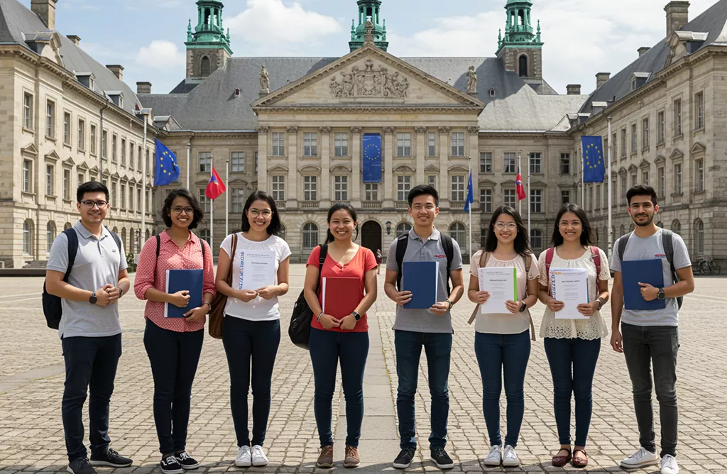 International Students at European University Campus Exploring Programs