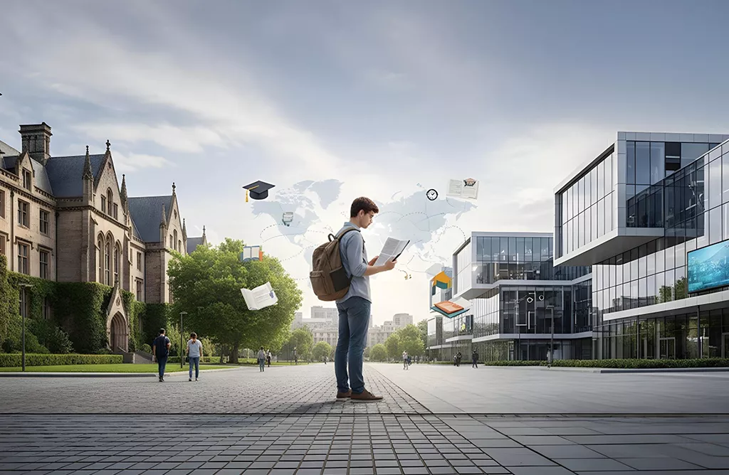 Student on a Modern European University Campus