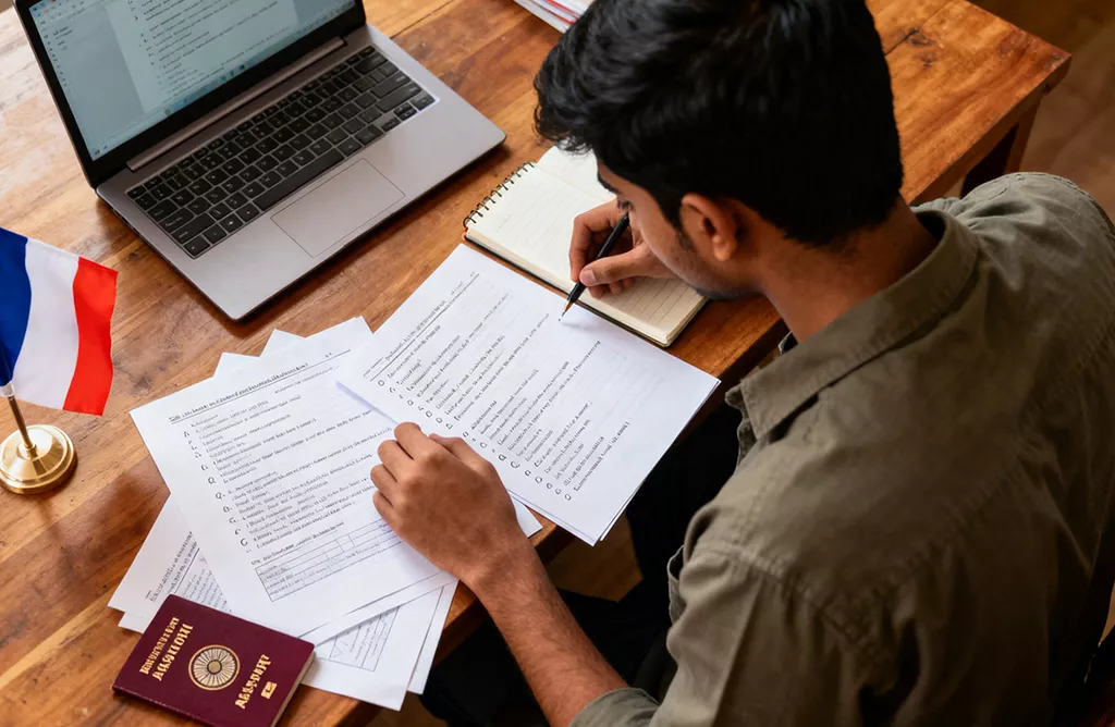 Student Preparing France Study Documents