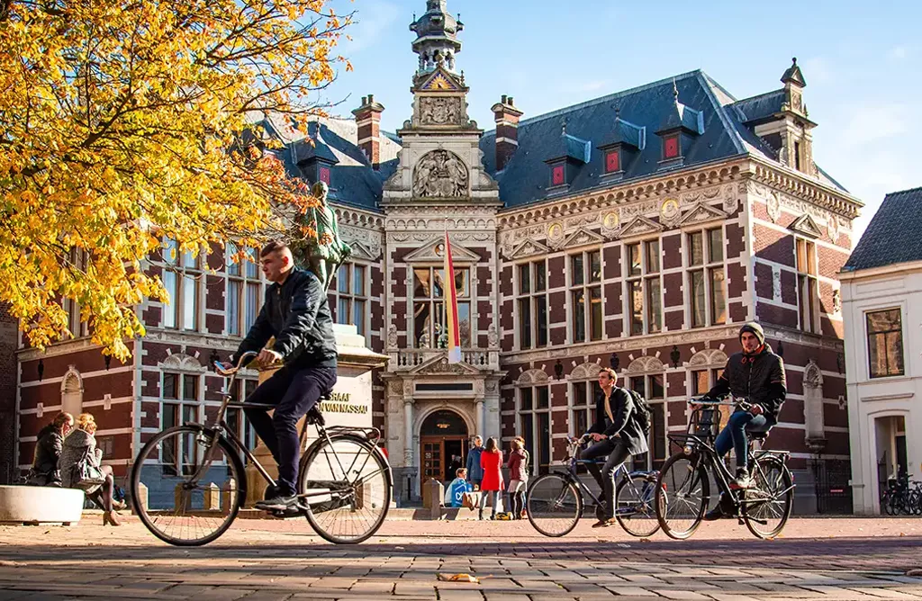 Vibrant student life in the Netherlands with cycling culture near university campus