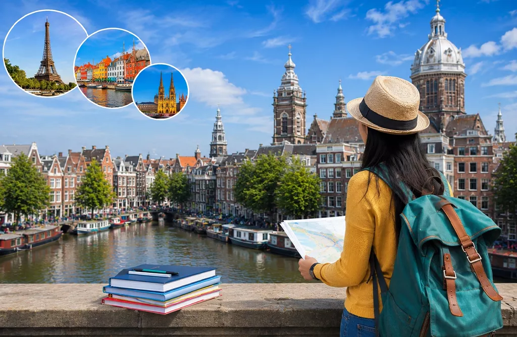 European Study Abroad Student Exploring Iconic Destinations