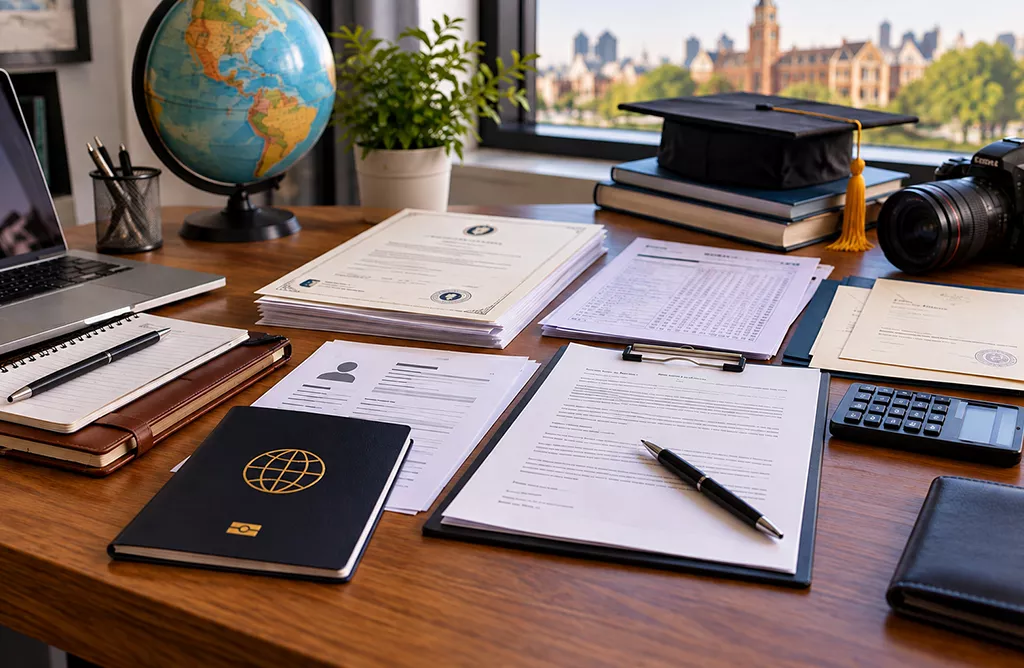 Student Visa Documents and University Application Papers for Study Abroad
