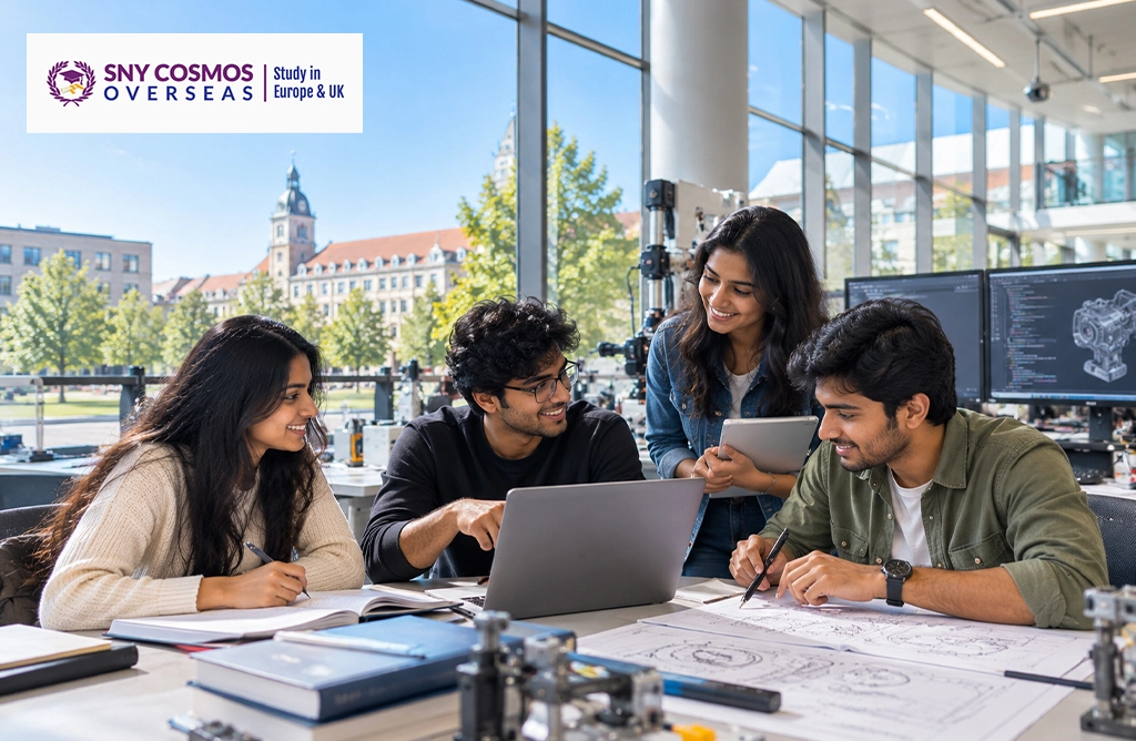 Indian Students Collaborating on Technical Projects at a German University