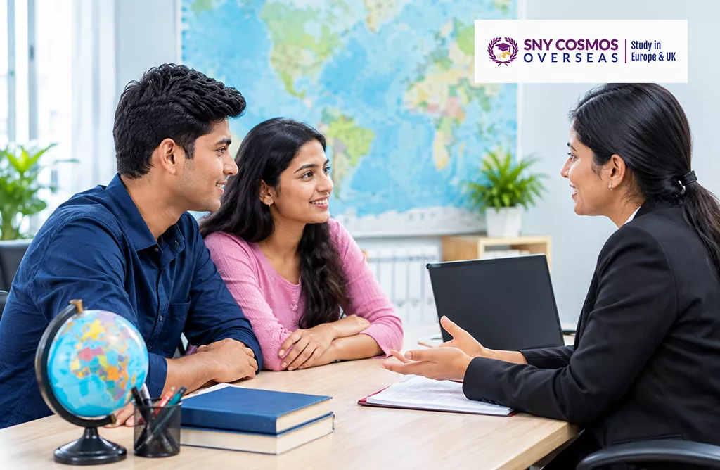 Students Discussing Overseas University Options With an Expert Counsellor