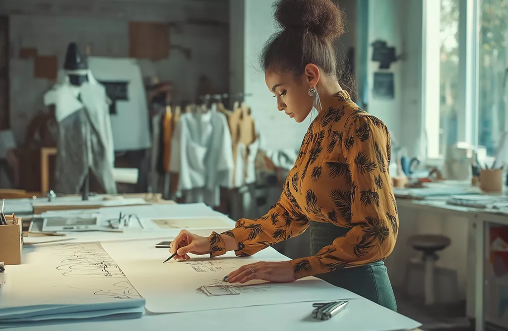 Fashion Design Student Sketching Garment Ideas in an Italian Design Studio