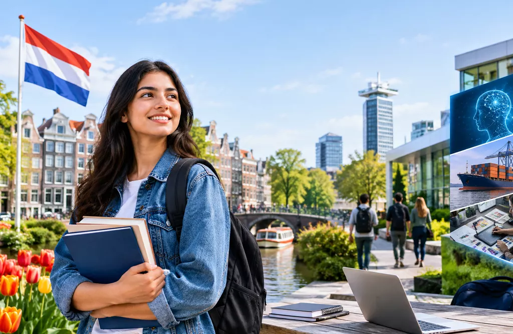 Student Exploring Study Opportunities in the Netherlands Along a Scenic Canal